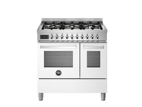 Ⓜ️🔵🔵🔵 BERTAZZONI PRO96L2EBIT - Piano cottura a gas, 6 fuochi, Serie Professional, Bianco, Doppio Forno elettrico, 90 cm