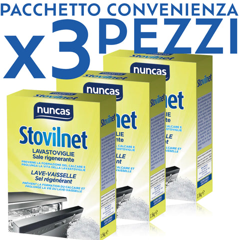 Ⓜ️🔵🔵🔵 Nuncas Stovilnet CONFEZIONE RISPARMIO DA 3 PEZZI - Sale Rigenerante per Lavastoviglie, 3 confezioni da 1500 gr ciascuna