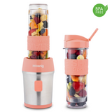 Ⓜ️🔵🔵🔵 H.Koenig SMOO10 - MINI FRULLATORE SENZA BPA fucsia/acciaio, con 2 borracce in dotazione, COMPATIBILE CON LA LAVASTOVIGLIE, perfetto per integratori proteici e vitaminici