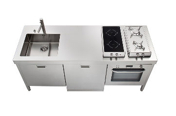 Ⓜ️🔵🔵🔵 Alpes LC190-A60+L60+F60/1 - LIBERI IN CUCINA, Lavaggio-Cottura, Acciaio Inox dx o sx, larg. 190cm, prof. 65cm, alto 90/95cm, vasca sotto piano 50cm, miscelatore, 2 piani cottura 2 fuochi gas 2 zone a induzione, forno elettrico 60cm, anta 60cm